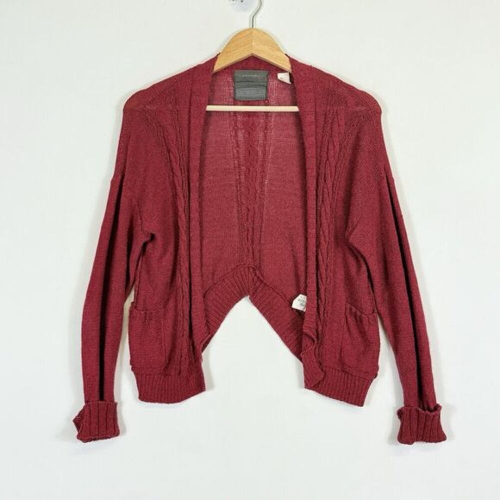 Guinevere Sweater Womens Medium Maroon Chunky Loose Knit Cardigan Cabin Coastal